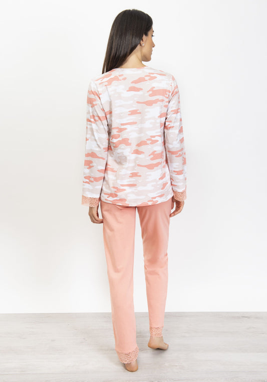 This Camo Cotton Pajama Set is designed with a lightweight, breathable cotton, complete with a stylish camouflage print top and matching solid colour pants.