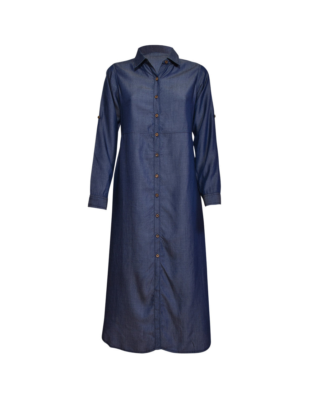 Long denim shirtdress by Verdissima Italy made of tencel fabric, lightweight and breathable.