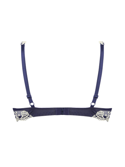 The Splendeur Soie line by Lise Charmel presents a luxurious triangle bra crafted with a satin-silk fabric and intricate Italian-made embroidery. 