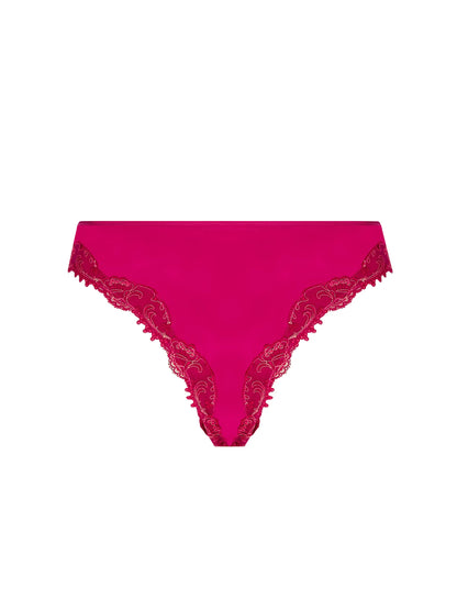 Pink lace underwear on a white background