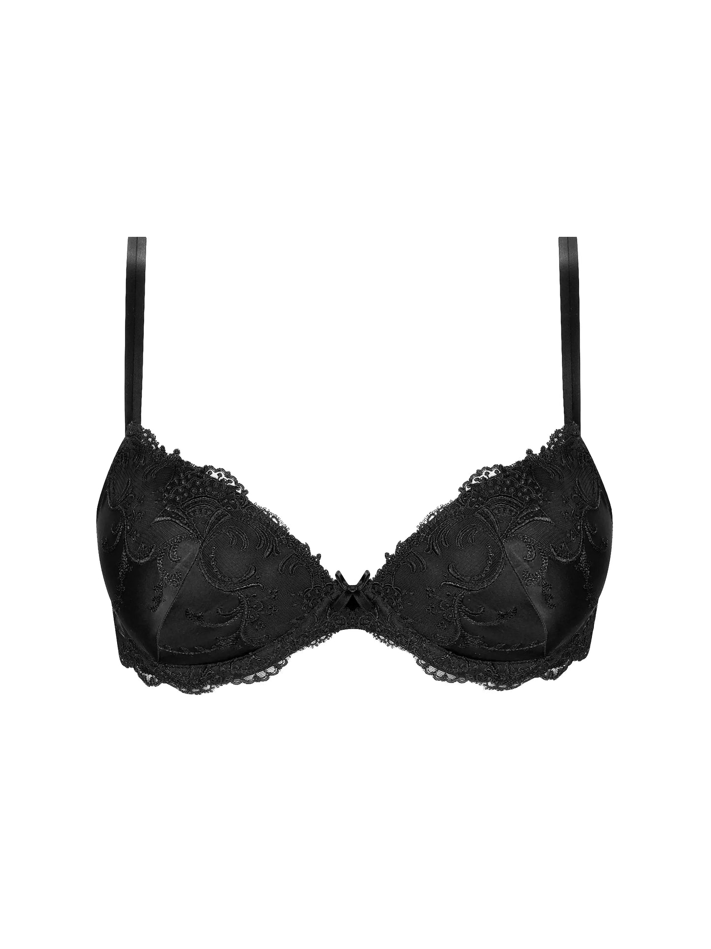 Black lace bra on a white background
