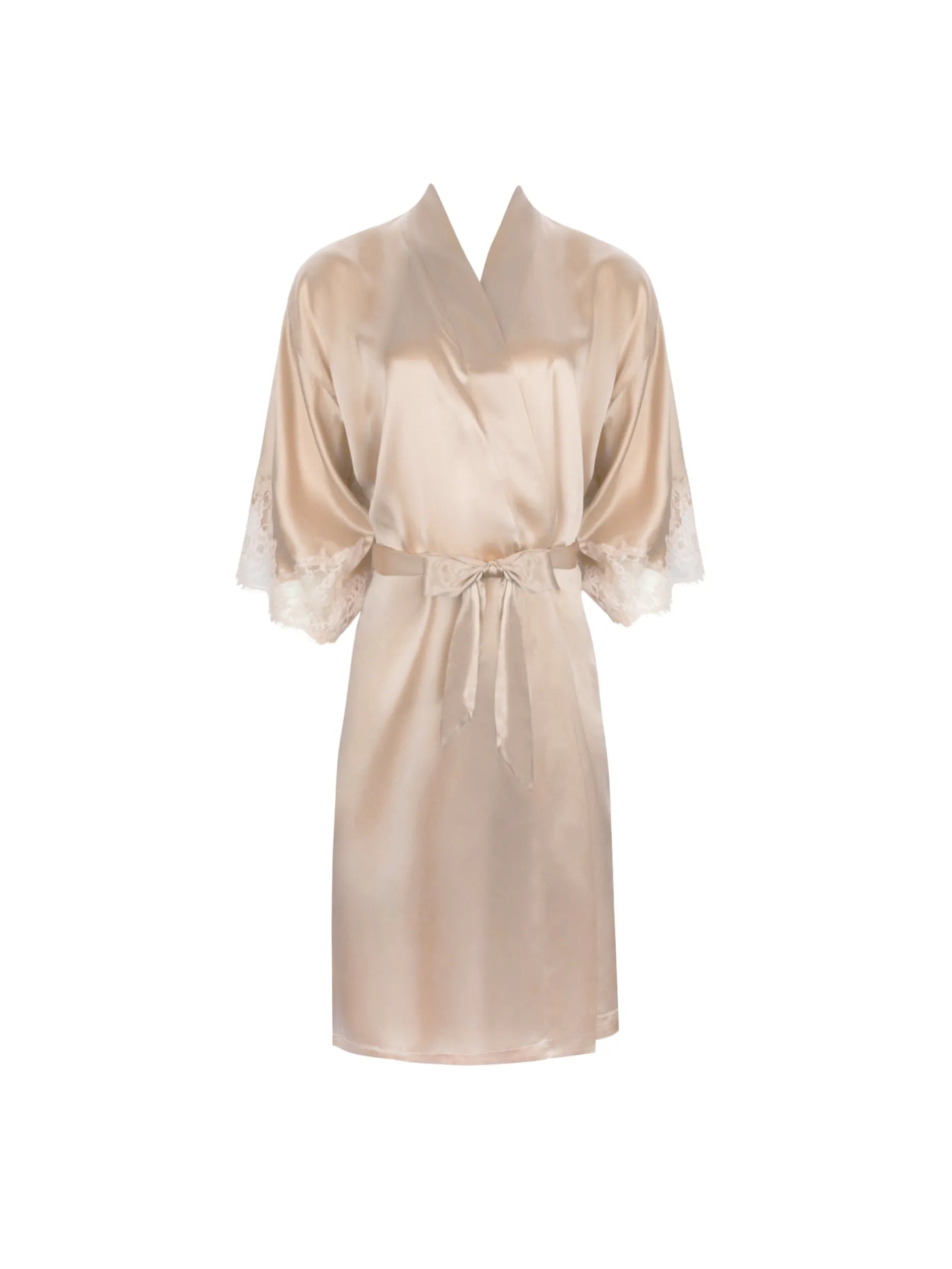 Beige satin robe on a white background